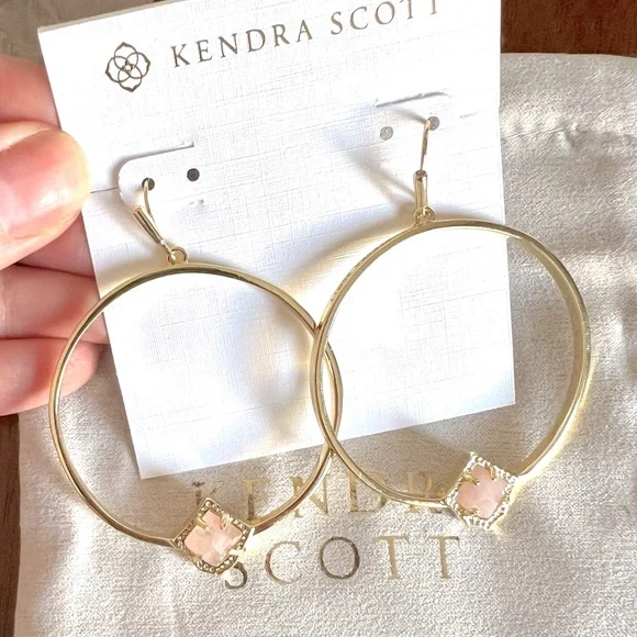 NEW Kendra Scott Elberta Rose Quartz Hoop Earrings - Picture 1 of 5
